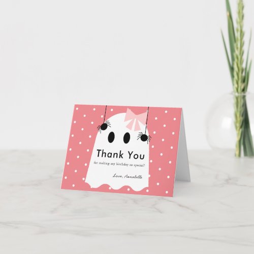 Halloween Ghost Girl Pink Ribbon Thank You Card