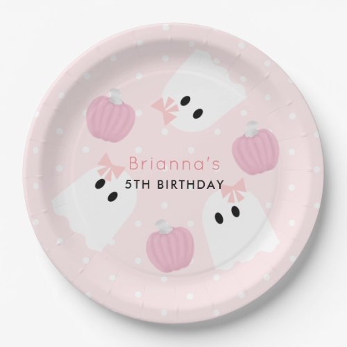 Halloween Ghost GIrl  Pumpkin Birthday Pink Paper Plates