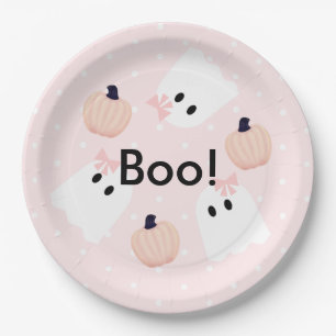 Halloween Ghost GIrl & Pumpkin Birthday Pink Paper Plates