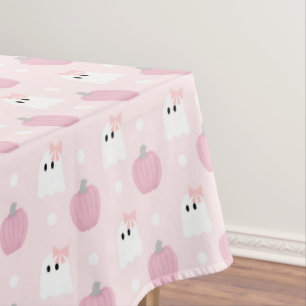 Halloween Ghost Girl & Pumpkin Birthday Pink Tablecloth