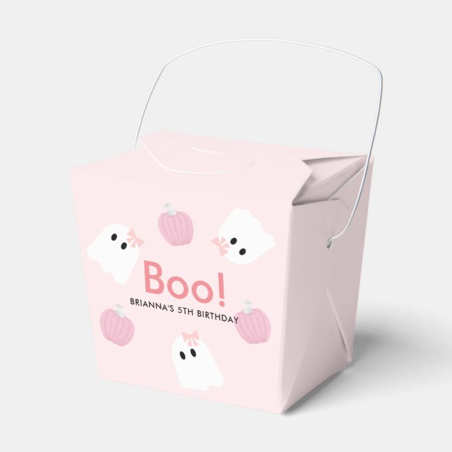 Halloween Ghost Girl & Pumpkin Cute Pink Favor Boxes (Front Side)