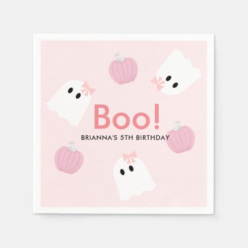 Halloween Ghost GIrl  Pumpkin Cute Pink Napkins