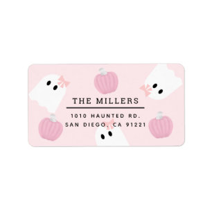Halloween Ghost GIrl & Pumpkin Pink Address Label