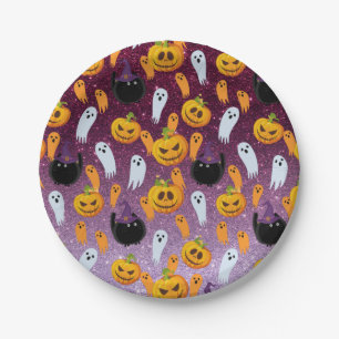 Halloween Ghost Glitter Pattern Party Paper Plates
