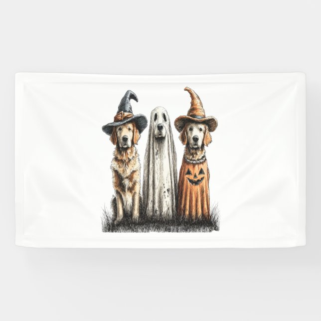 Halloween Ghost Golden Retriever Dog Banner (Horizontal)