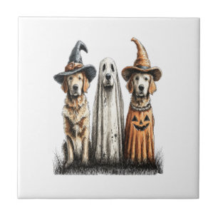 Halloween Ghost Golden Retriever Dog Ceramic Tile