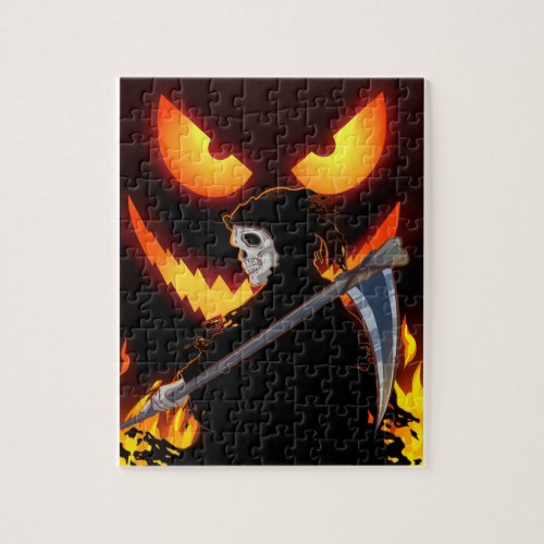 Halloween Ghost Grim Reaper Flame Jigsaw Puzzle