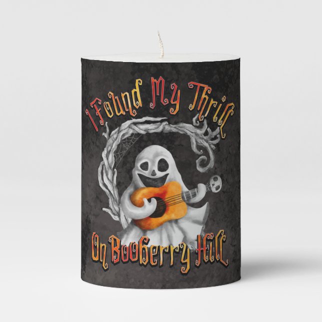 Halloween Ghost Guitar Booberry Hill Pillar Candle (Front)