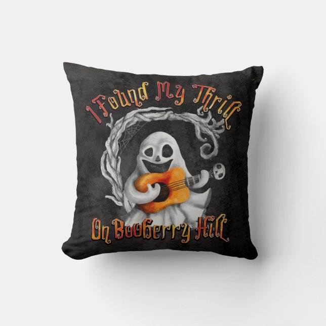 Halloween Ghost Guitar Booberry Hill Throw Pillow (Front)