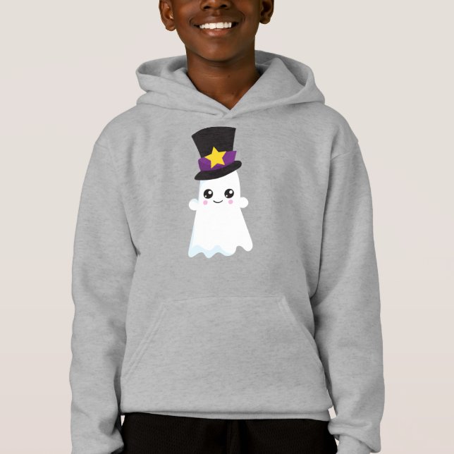 Halloween, Ghost, Hat, Trick Or Treat, Boo Hoodie (Front)