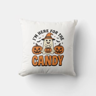 Halloween Ghost Here For The Candy Cute Vintage_1 Throw Pillow