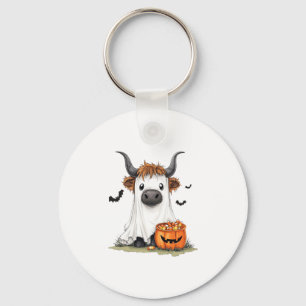 Halloween Ghost Highland Cow PNG Keychain