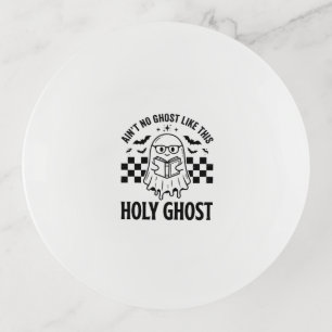 Halloween Ghost Holy Ghost Funny Vintage Checkerbo Trinket Tray