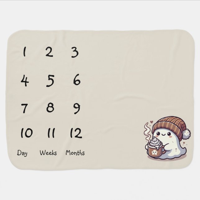 Halloween Ghost Hot Cocoa Baby Milestone Mat Baby Blanket (Horizontal)