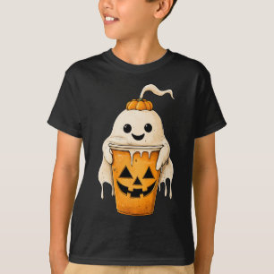Halloween Ghost Iced Coffee With Pumpkin Fun Spook T-Shirt