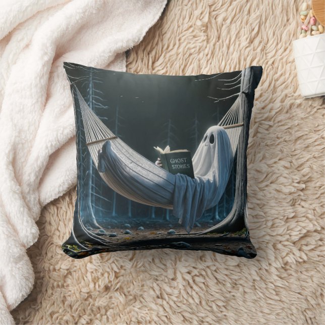 Halloween Ghost In a Hammock Throw Pillow (Blanket)