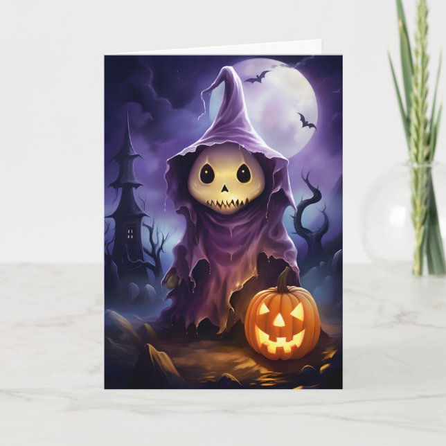 Halloween Ghost Jack-o'-lantern Illustration Card (Front)