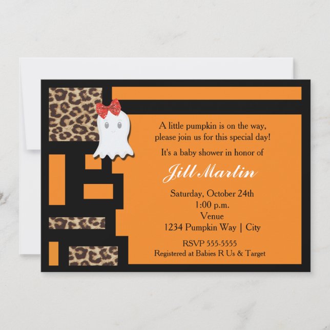 Halloween Ghost & Leopard Baby Shower Invitation (Front)