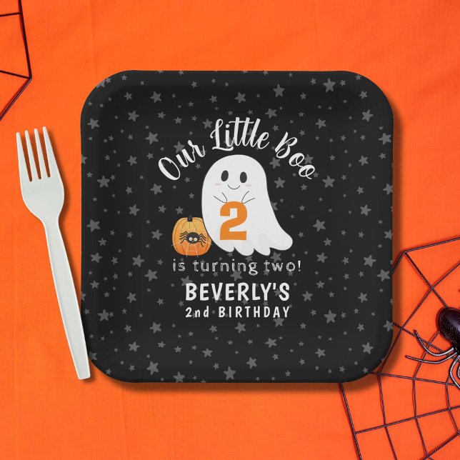 Halloween Ghost Little Boo 2nd Birthday Paper Plates (Creator Uploaded)
