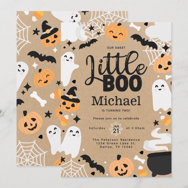 Halloween Ghost Little Boo 2nd Birthday Party Invitation (Front/Back)