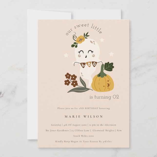 Halloween Ghost Little Boo Any Age Birthday Invite (Front)