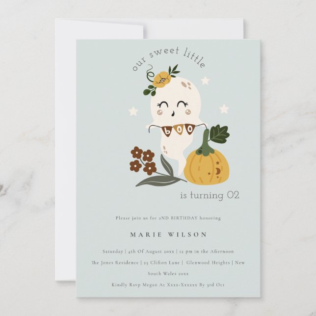 Halloween Ghost Little Boo Any Age Birthday Invite (Front)