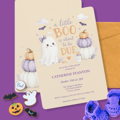 Halloween Ghost Little Boo Baby Shower Invitation