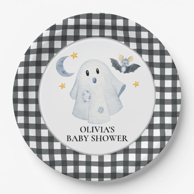 Halloween Ghost Little Boo Baby Shower Paper Plates (Front)