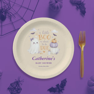 Halloween Ghost Little Boo Baby Shower Paper Plates