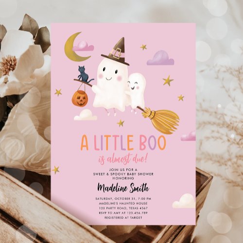 Halloween Ghost Little Boo Spooky Girl Baby Shower Invitation