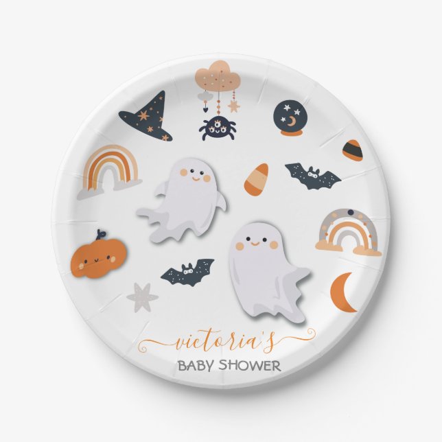 Halloween Ghost Mobile Shower Paper Plate (Front)