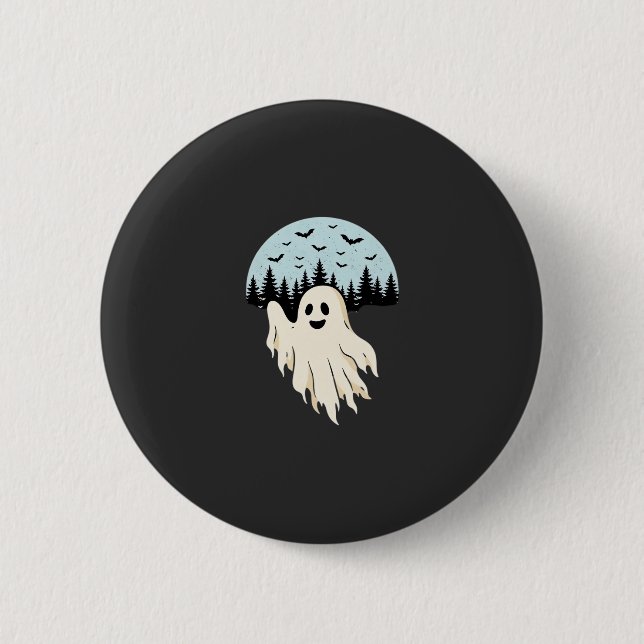 Halloween Ghost Moon Forest Design_1 Button (Front)