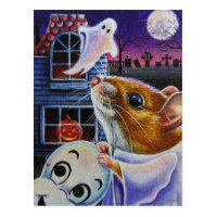 Halloween Ghost Mouse Vintage Mask Watercolor Art Postcard
