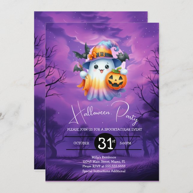 Halloween Ghost Neon Birthday Party  Invitation (Front/Back)