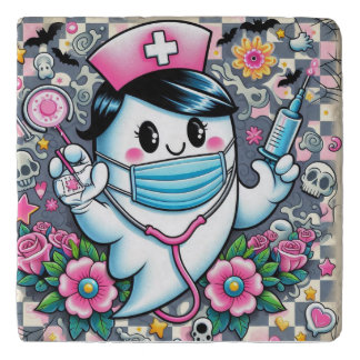 Halloween Ghost Nurse with Mask and Syringes Trivet