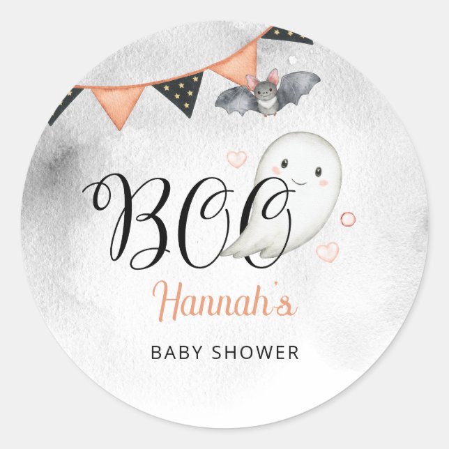 Halloween Ghost October Baby Shower Favor Classic Round Sticker (Front)
