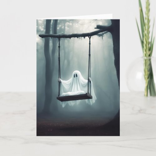 Halloween Ghost On A Swing Holiday Card