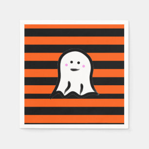 Halloween Ghost on Black and Orange Stripes Napkins