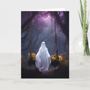 Halloween Ghost On Swing Holiday Card