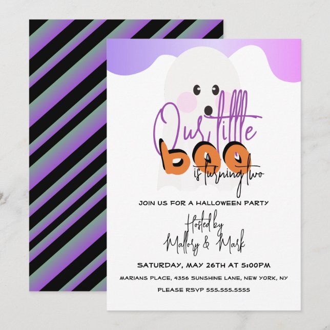 Halloween Ghost Our Little Boo Purple Invitation (Front/Back)