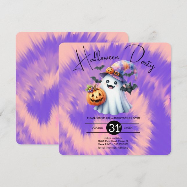 Halloween Ghost Party Tie Dye Hand Drawn  Invitation (Front/Back)
