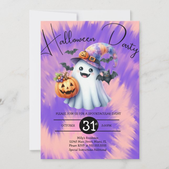 Halloween Ghost Party Tie Dye Hand Drawn  Invitation (Front)