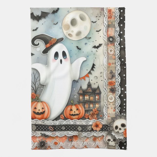 Halloween Ghost Patchwork Kitchen Towel (Vertical)