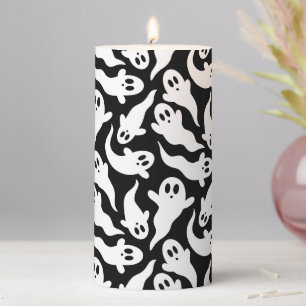 Halloween Ghost Pattern Black and White Pillar Candle