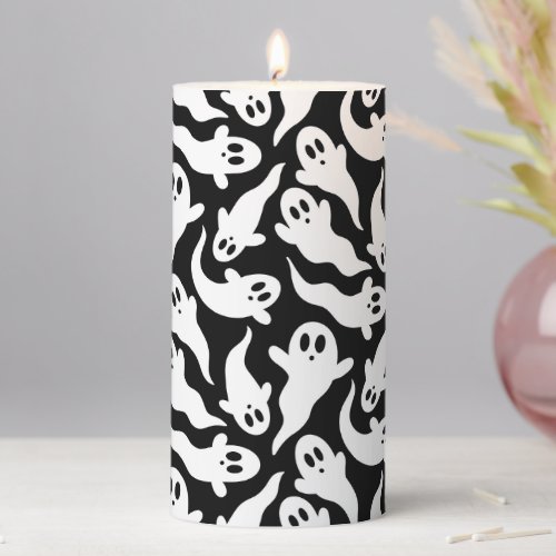 Halloween Ghost Pattern Black and White Pillar Candle