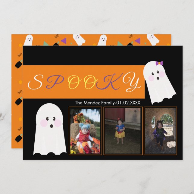 Halloween Ghost Pattern Collage Photo Card (Front/Back)