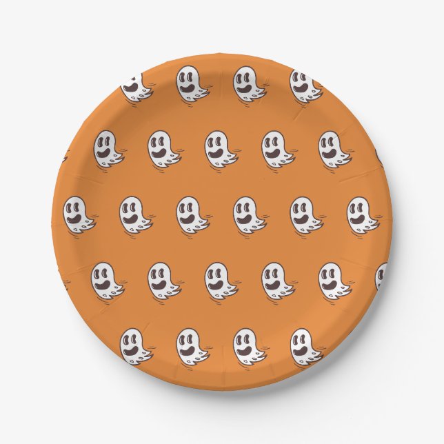Halloween Ghost Pattern Paper Plates (Front)