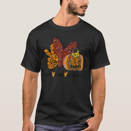 Halloween Ghost Peace Love Halloween Scary Pumpkin T_Shirt