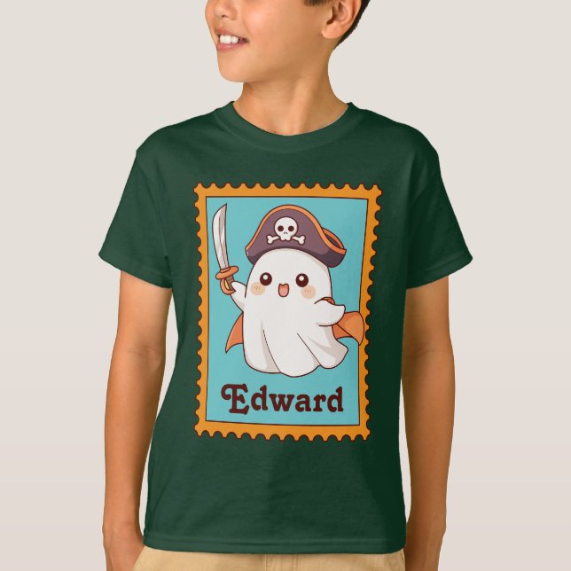 Halloween Ghost Pirate Costume Cute Stamp T-Shirt (Front)