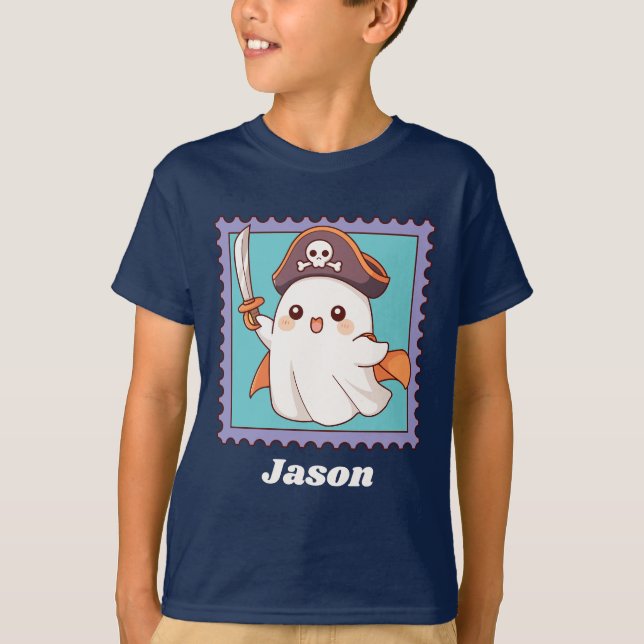 Halloween Ghost Pirate Costume Personalized Text T-Shirt (Front)